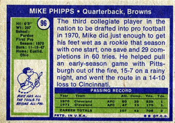 1972 Topps #96 Mike Phipps Back