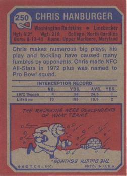 1973 Topps #250 Chris Hanburger Back