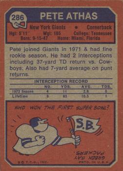 1973 Topps #286 Pete Athas Back