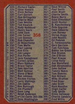 1973 Topps #358 Checklist: 265-396 Back