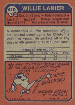 1973 Topps #410 Willie Lanier Back