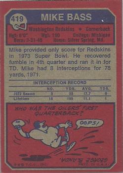 1973 Topps #419 Mike Bass Back