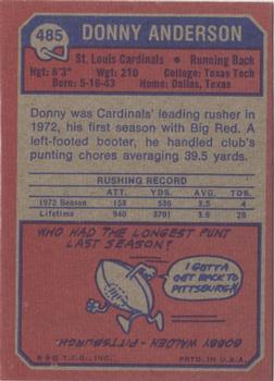 1973 Topps #485 Donny Anderson Back