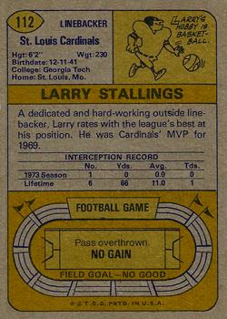 1974 Topps #112 Larry Stallings Back