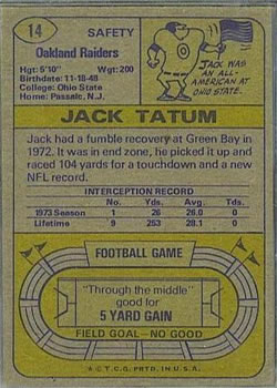 1974 Topps #14 Jack Tatum Back