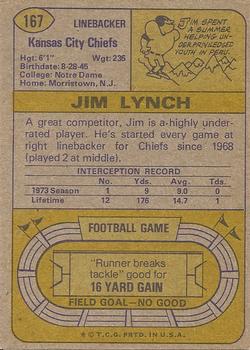 1974 Topps #167 Jim Lynch Back
