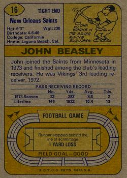 1974 Topps #16 John Beasley Back