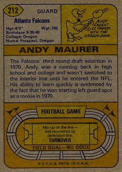 1974 Topps #212 Andy Maurer Back