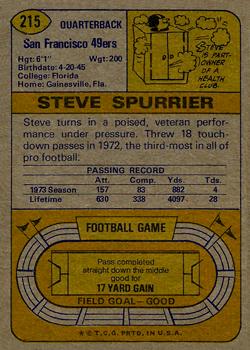 1974 Topps #215 Steve Spurrier Back