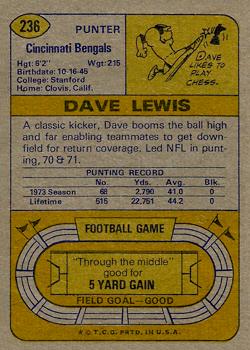 1974 Topps #236 Dave Lewis Back
