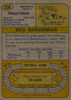 1974 Topps #238 Bill Sandeman Back