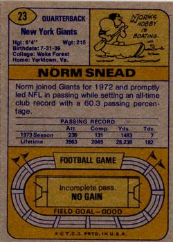 1974 Topps #23 Norm Snead Back