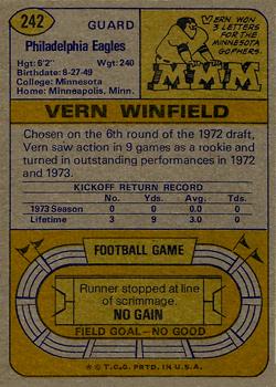 1974 Topps #242 Vern Winfield Back