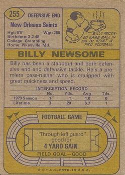 1974 Topps #255 Billy Newsome Back