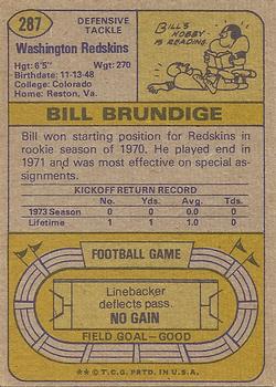 1974 Topps #287 Bill Brundige Back