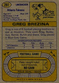 1974 Topps #291 Greg Brezina Back