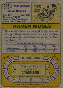 1974 Topps #295 Haven Moses Back