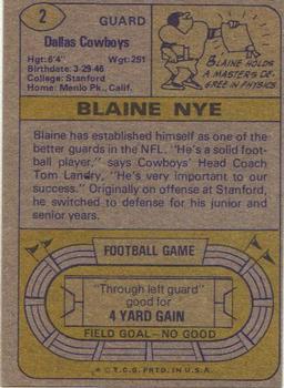 1974 Topps #2 Blaine Nye Back