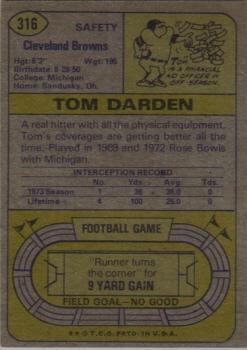 1974 Topps #316 Thom Darden Back
