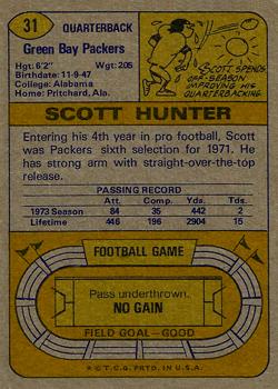 1974 Topps #31 Scott Hunter Back
