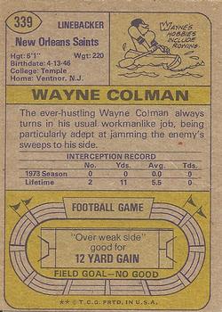 1974 Topps #339 Wayne Colman Back