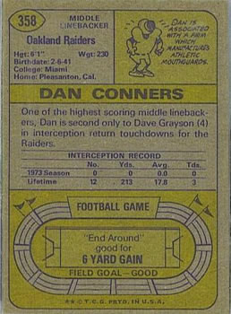 1974 Topps #358 Dan Conners Back