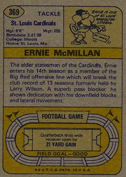 1974 Topps #369 Ernie McMillan Back