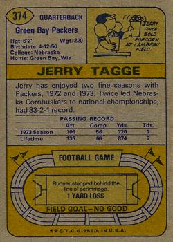1974 Topps #374 Jerry Tagge Back