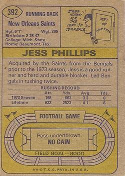 1974 Topps #392 Jess Phillips Back