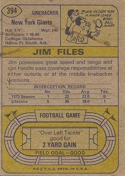 1974 Topps #394 Jim Files Back
