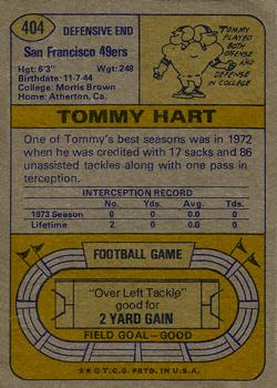 1974 Topps #404 Tommy Hart Back