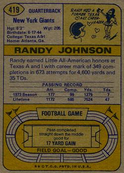1974 Topps #419 Randy Johnson Back