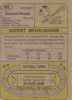 1974 Topps #465 Horst Muhlmann Back