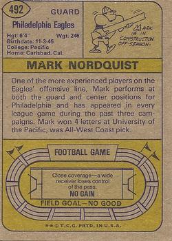 1974 Topps #492 Mark Nordquist Back