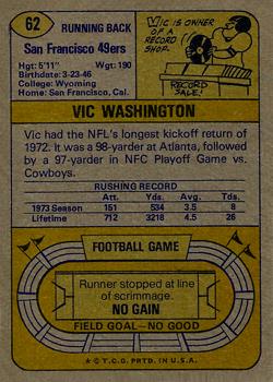 1974 Topps #62 Vic Washington Back