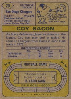 1974 Topps #20 Coy Bacon Back