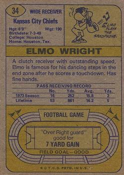 1974 Topps #34 Elmo Wright Back