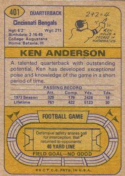 1974 Topps #401 Ken Anderson Back