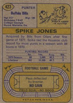 1974 Topps #423 Spike Jones Back