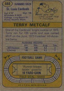1974 Topps #444 Terry Metcalf Back