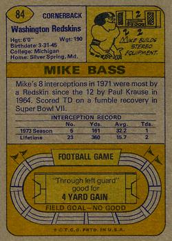 1974 Topps #84 Mike Bass Back