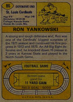 1974 Topps #86 Ron Yankowski Back