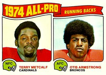 1975 Topps #210 1974 All-Pro Running Backs (Terry Metcalf / Otis Armstrong) Front