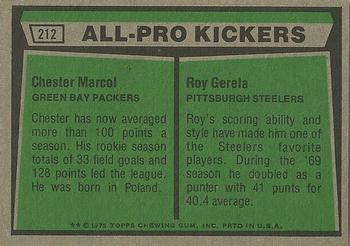 1975 Topps #212 1974 All-Pro Kickers (Chester Marcol / Roy Gerela) Back