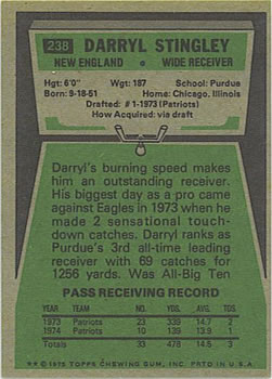 1975 Topps #238 Darryl Stingley Back