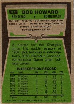 1975 Topps #37 Bob Howard Back