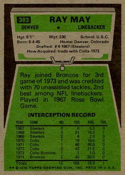 1975 Topps #383 Ray May Back