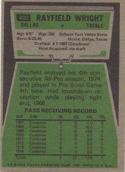 1975 Topps #402 Rayfield Wright Back