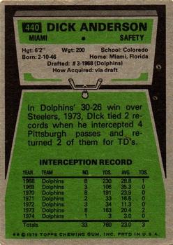 1975 Topps #440 Dick Anderson Back
