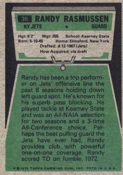 1975 Topps #36 Randy Rasmussen Back